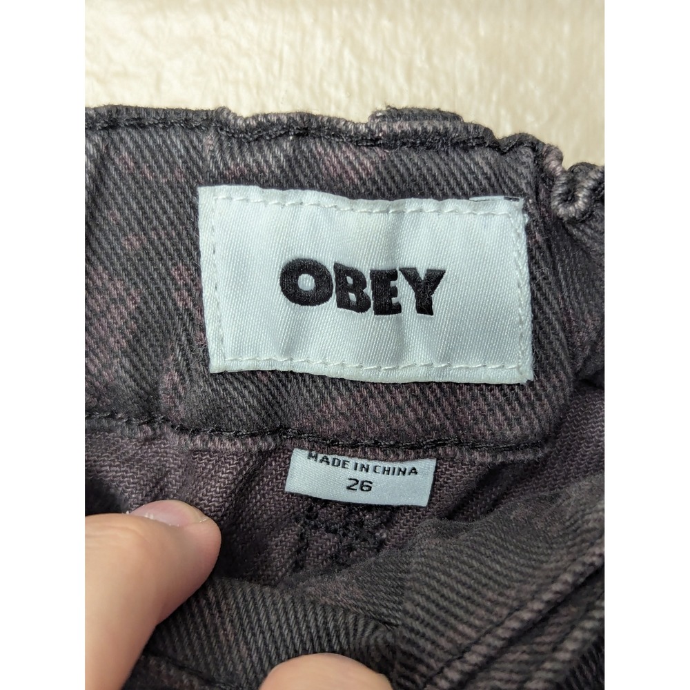 Obey Floral Lace Denim Pants Womens 26 Black Straight Leg High Rise Streetwear - Picture 4 of 12